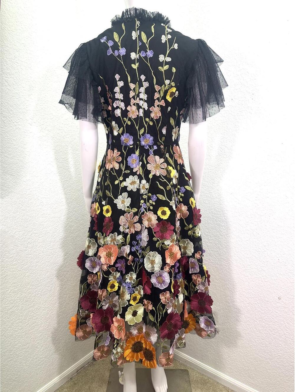 Womens Sz M Jessakae Jubilee 3D Flower Applique on Black Dress Fairycore Garden - Picture 2 of 12